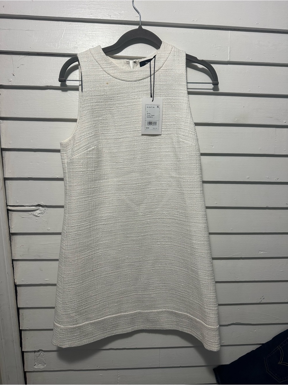 Sleeveless White Textured Shift Dress